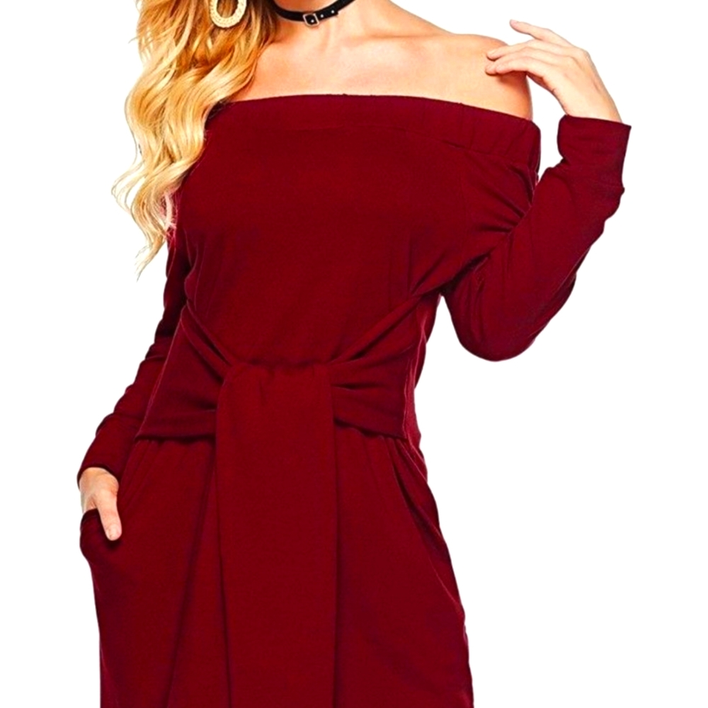 NEW with tags Womens Off Shoulder long Sleeve Cocktail Dress with Belt Casual
